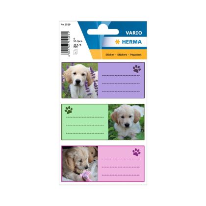 Herma Самозалепващи се етикети Кученца, ученически, 9 броя