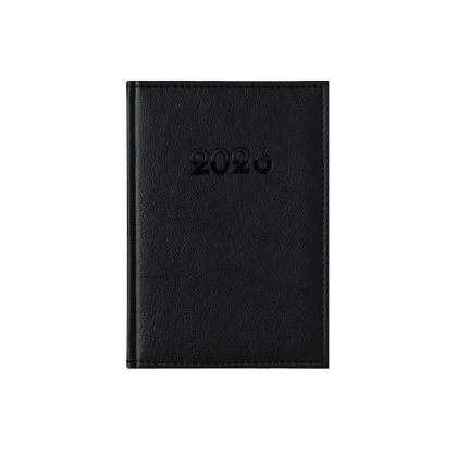 Календар-бележник Европа, с дати, A5, кожена подвързия, черен