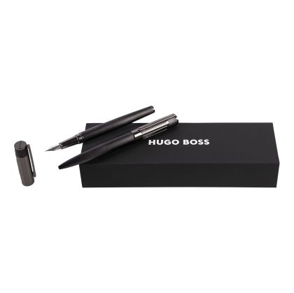 Hugo Boss Комплект химикалка и писалка Gear Ribs, в кутия, черни