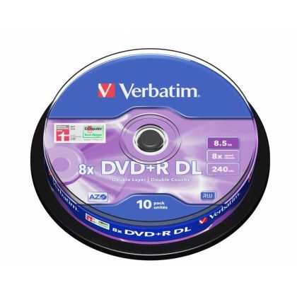 DVD+R Verbatim, 8, 5 GB, 8x, Double Layer, 10 броя в шпиндел