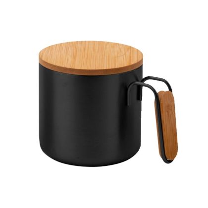 Office 1 Чаша Yabla, двустенна, метална, с бамбукови части, 350 ml, черна