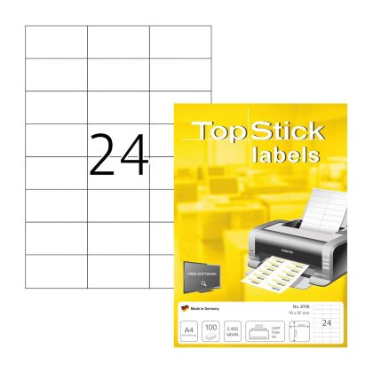 Top Stick Самозалепващи се етикети, A4, 70 х 37 mm, 24 броя, 100 листа