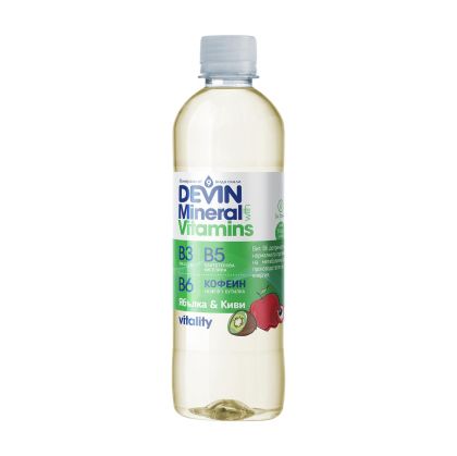 Devin Функционална вода Минерали & Витамини, ябълка и киви, с кофеин, 425 ml
