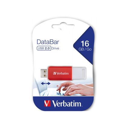 USB флаш памет DataBаr Verbatim, USB 2.0, 16 GB, червена