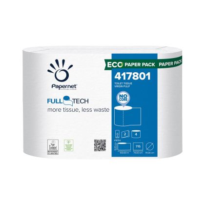 Тоалетна хартия Papernet, Full Tech, целулоза, двупластова, 715 къса, 4 броя, 100.1 m