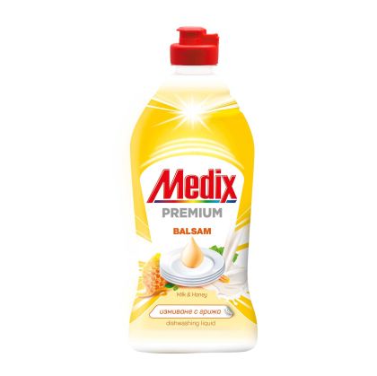 Препарат за миене на съдове Medix Balsam, мляко и мед, 415 ml, жълт