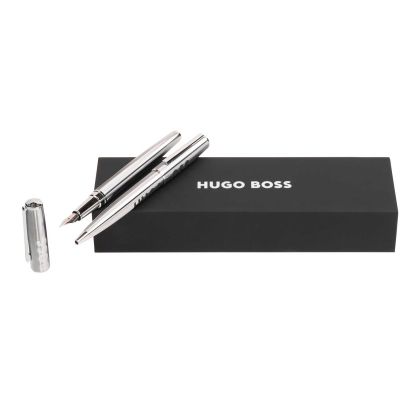 Hugo Boss Комплект химикалка и писалка Label, в кутия, сребристи