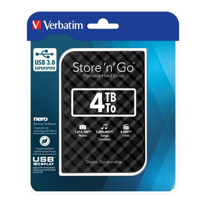 Външен HDD твърд диск Verbatim, USB 3.0, 4 TB