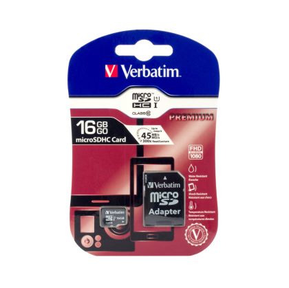 Карта памет Verbatim, microSDHC, UHS-I, U1, Class 10, 16 GB, с включен SD адаптер
