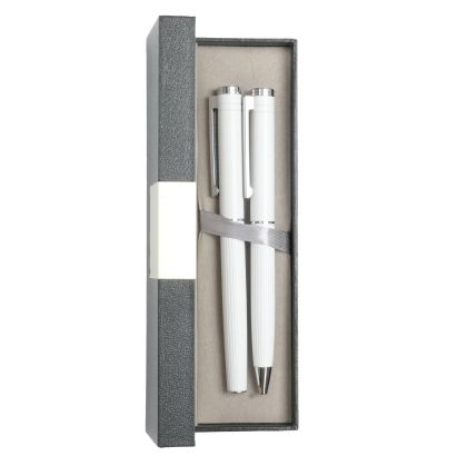 Office 1 Комплект химикалка и ролер Monarch, метални, бели