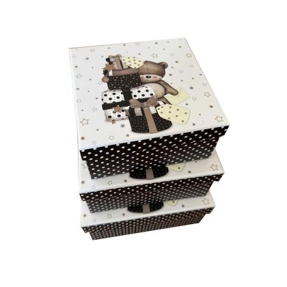 Подаръчна кутия, мечета, черно и бяло, 3 броя