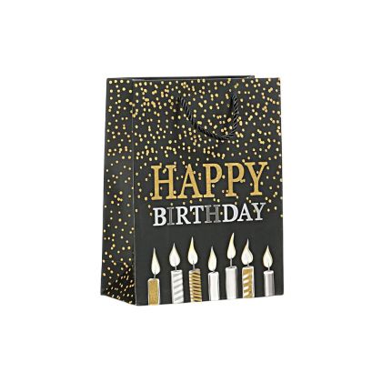 Подаръчна торбичка Happy Birthday, 18 х 23 х 8 cm, свещи черна