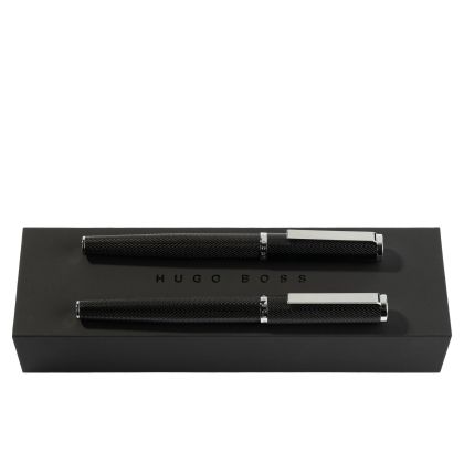 Hugo Boss Комплект писалка и ролер Formation Herringbone Chrome, в кутия, черни
