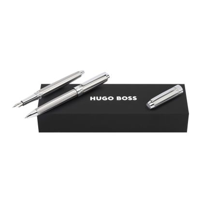 Hugo Boss Комплект писалка и химикалка Beam Chrome, в кутия, сребристи