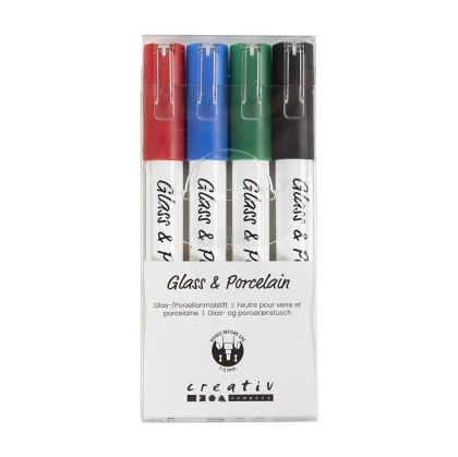 Creativ Company Маркер за стъкло и порцелан, червен, син, зелен и лилав, 4 броя