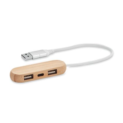 USB Хъб Vina, с 3 USB 2.0 порта, бамбук
