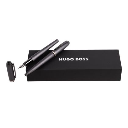 Hugo Boss Комплект химикалка и писалка Contour Iconic, в кутия, тъмносиви