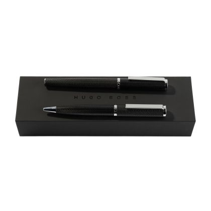 Hugo Boss Комплект химикалка и писалка Formation Herringbone, в кутия, черно-сребристи