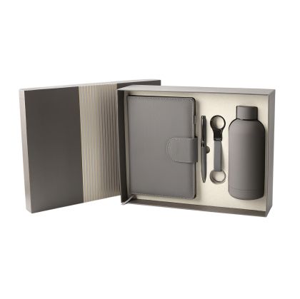 Office 1 Комплект Welcome, тефтер, бутилка, химикалка и ключодържател, в кутия, тъмнобежов