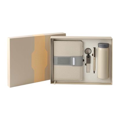 Office 1 Комплект Welcome, тефтер, бутилка, химикалка и ключодържател, в кутия, кремав