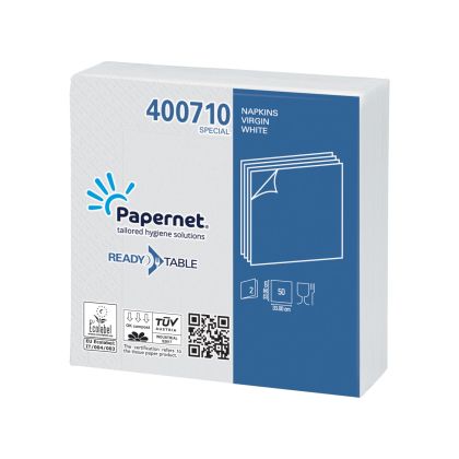 Салфетки Papernet, целулоза, двупластови, бели, 33 x 33 cm, 50 броя