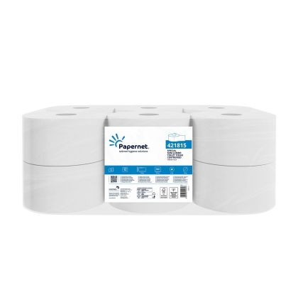 Тоалетна хартия Papernet Special, Mini Jumbo Centrefeed, двупластова, 840 къса, 12 броя, 210 m
