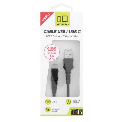 Кабел TNB USB type C/USB A, 1 m, USB-C, черен