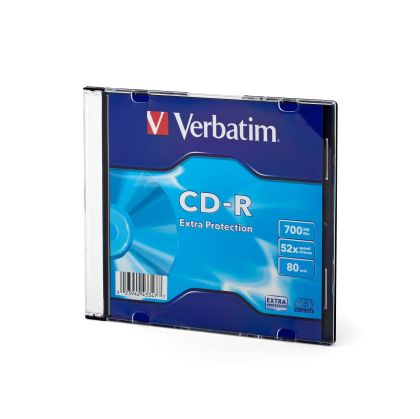 CD-R Verbatim, 700 MB, 52x, със защитно покритие, в тънка кутия