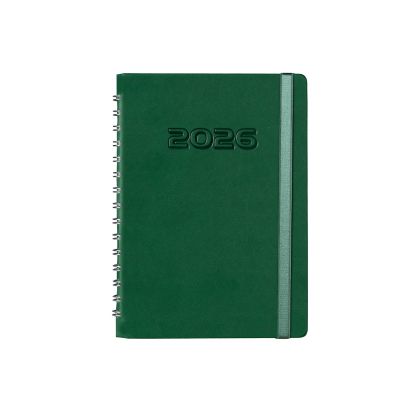 Календар-бележник, А5, с дати, със спирала и ластик, луксозен, зелен