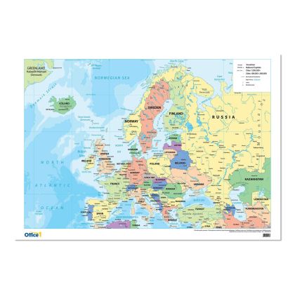 Office 1 Стенна карта на Европа, политическа, 100 x 70 cm