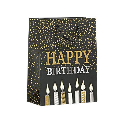 Подаръчна торбичка Happy Birthday, свещи, 26 х 32 х 10 cm черна