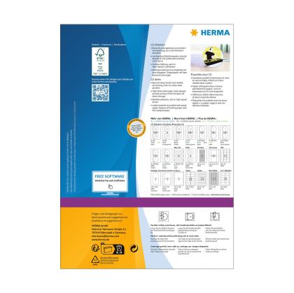 Herma Самозалепващи се етикети, A4, за CD, диаметър 116 mm, 2 броя, 100 листа