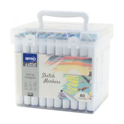 Маркери Spree акрилни двуцветни триъгълни, 80 цвята