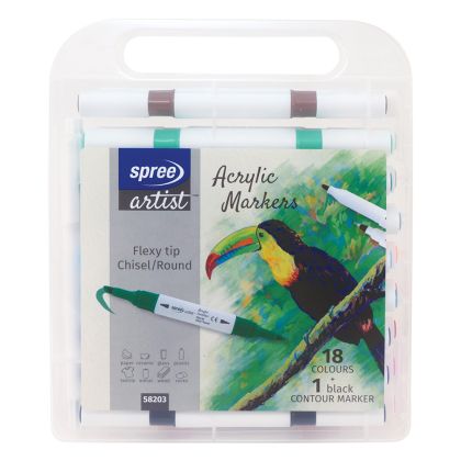Маркери Spree Flexy акрилни двувърхи 18 цвята + контурен