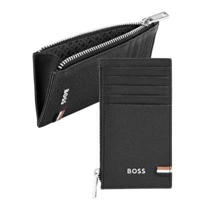 Hugo Boss Калъф за карти Classic Iconic, с 5 отделения, с цип, черен