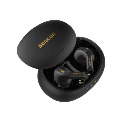 Слушалки Sencor SEP 560 BK, безжични, с Bluetooth, със зареждащ кейс, 102 dB, черни