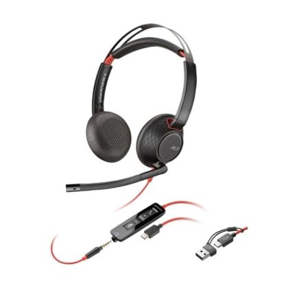 Слушалки HP Poly Blackwire 5220, 3.5 mm жак и USB Type-C/Type-A адаптер