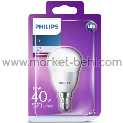 Крушка Philips 5.5W=40W глобус студена светлина LED Е14