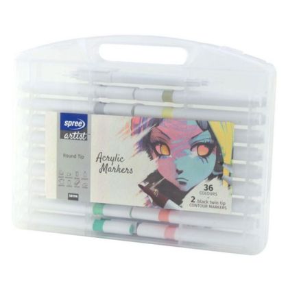 Маркери Spree акрилни триъгълни, 36 цвята + 2