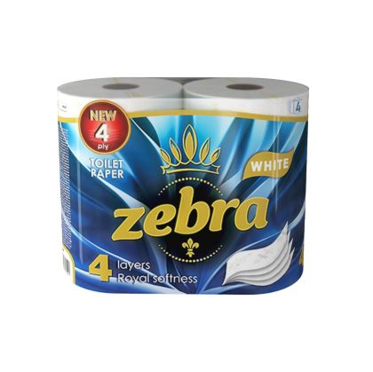 Тоалетна хартия Zebra White, четирипластова, 130 къса, 4 броя