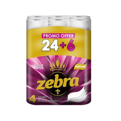 Тоалетна хартия Zebra Perfume, четирипластова, 130 къса, 24+6 броя