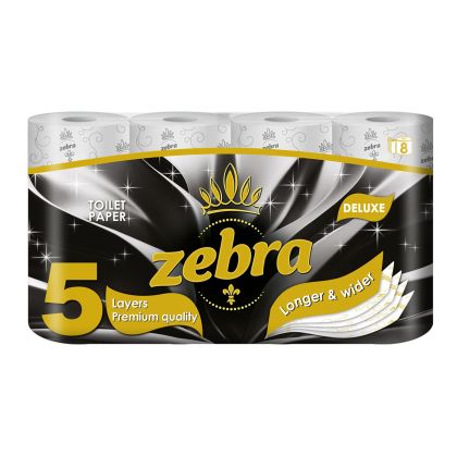 Тоалетна хартия Zebra Deluxe, петпластова, 100 къса, 8 броя