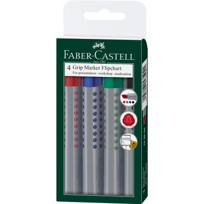 Faber-Castell Маркер за флипчарт Grip, скосен, 4 цвята