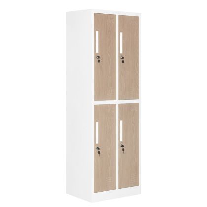 Гардероб RFG, двоен, метален, 900 х 450 х 1850 mm, кехлибарен дъб и бяло