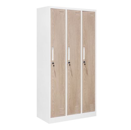Гардероб RFG, троен, метален, с 6 врати, 900 х 450 х 1850 mm, кехлибарен дъб и бяло