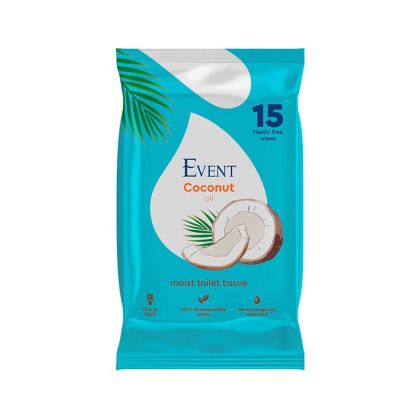 Тоалетна хартия Event, влажна, с масло от кокос, 15 къса