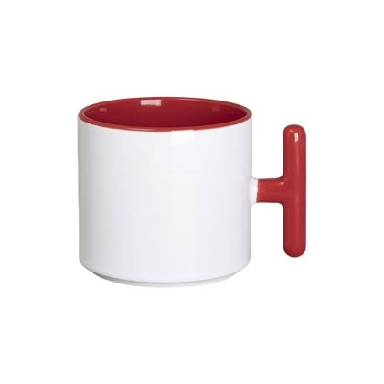 BESTSUB Чаша, керамична, с Т-образна дръжка, 270 ml, бяло-червена