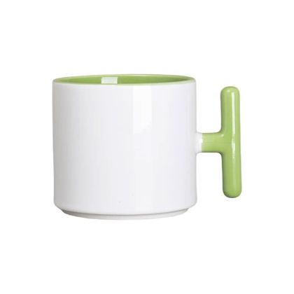 BESTSUB Чаша, керамична, с Т-образна дръжка, 270 ml, бяло-зелена