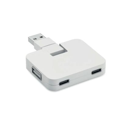 More Than Gifts USB хъб, 4 порта 2 х USB Type-A, 2 х USB Type-C, вход Type-C/Type-A, бял