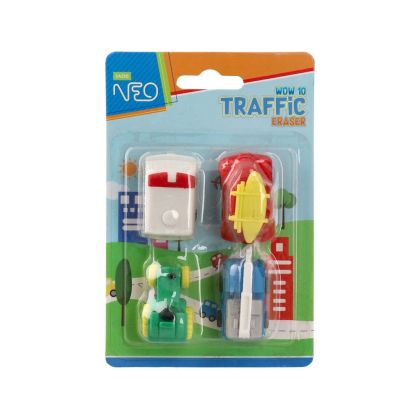 Гума за молив Sazio Wow10, превозни средства, 4 броя